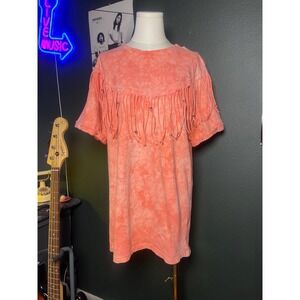 Vintage beaded fringe tie-dye t-shirt cover up boho shirt